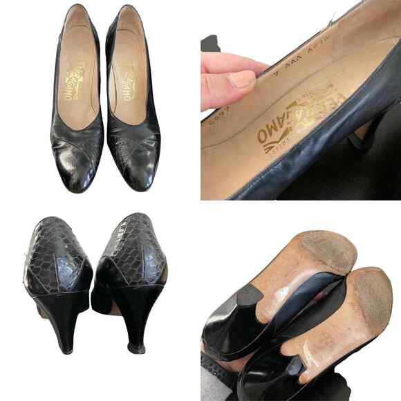 Ferragamo Womens Size 7 AAA Heels Lot of 3 Modest Pumps Leather NEEDS HEEL TAPS - Picture 2 of 8